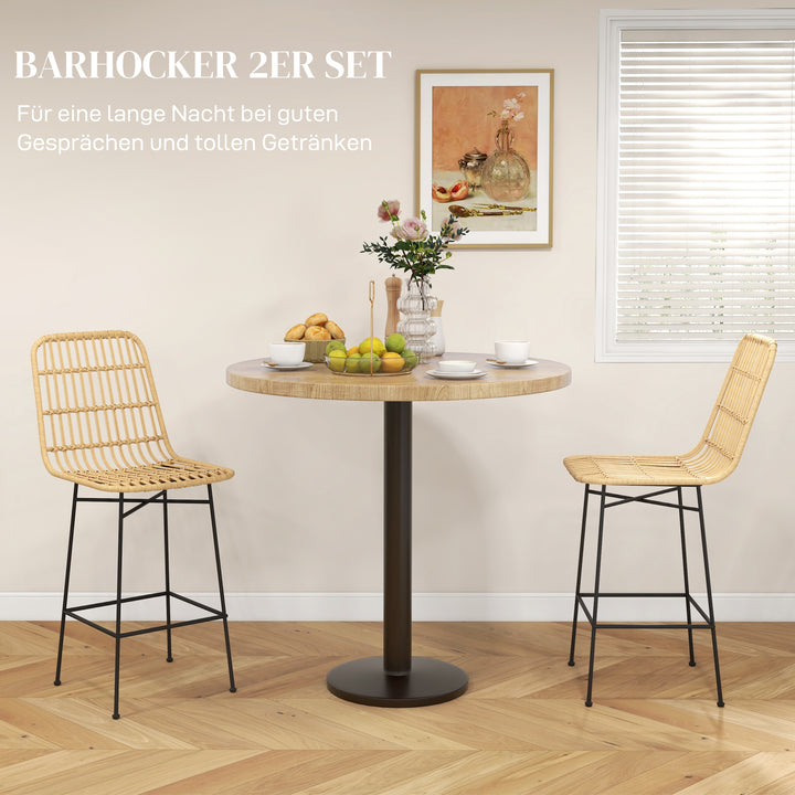 Barstol, boho-stil, pe-rattan, 45 x 53,5 x 105 cm, natur + sort