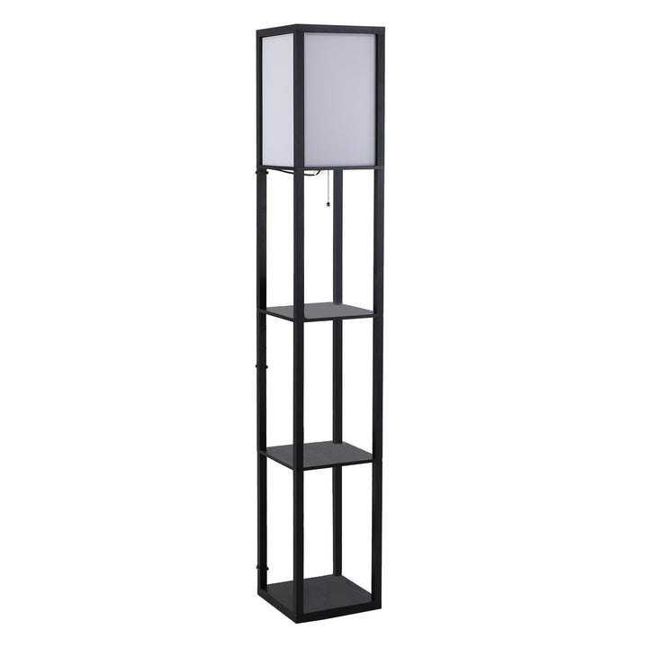 Gulvlampe med hylder, gulvlampe, træ, 26 x 26 x 160 cm, til stue/soveværelse (uden pære)