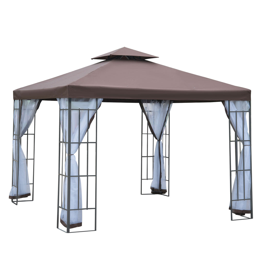 Pavillon havepavillon med myggenet sidevægge, festtelt med dobbelt tag, havetelt 2,97x2,97m
