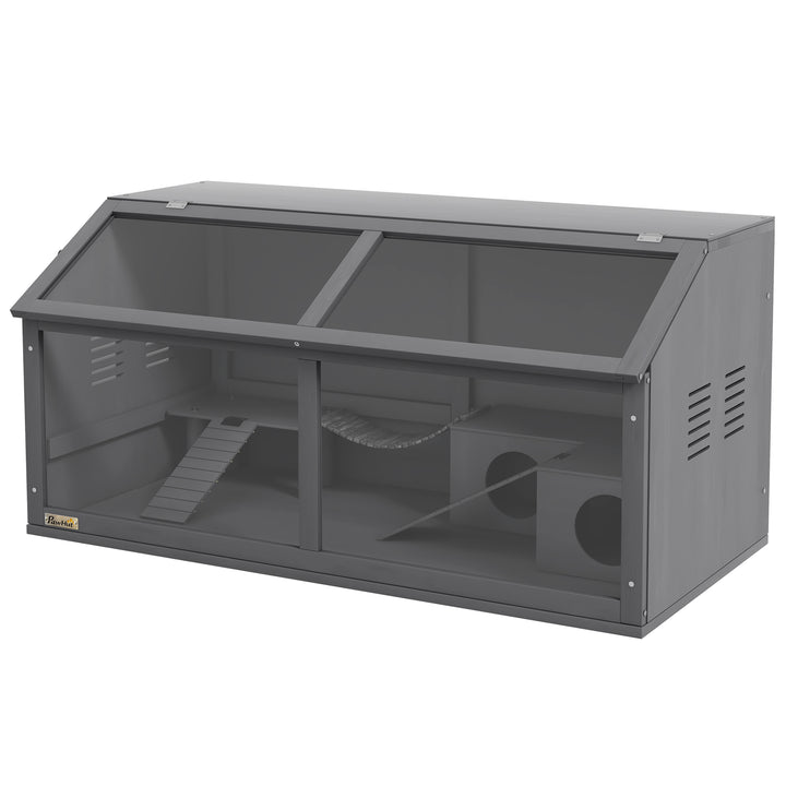 Bur til små dyr og gnavere, med tilbehør, grantræ, 100 cm x 52 cm x 50 cm, grå