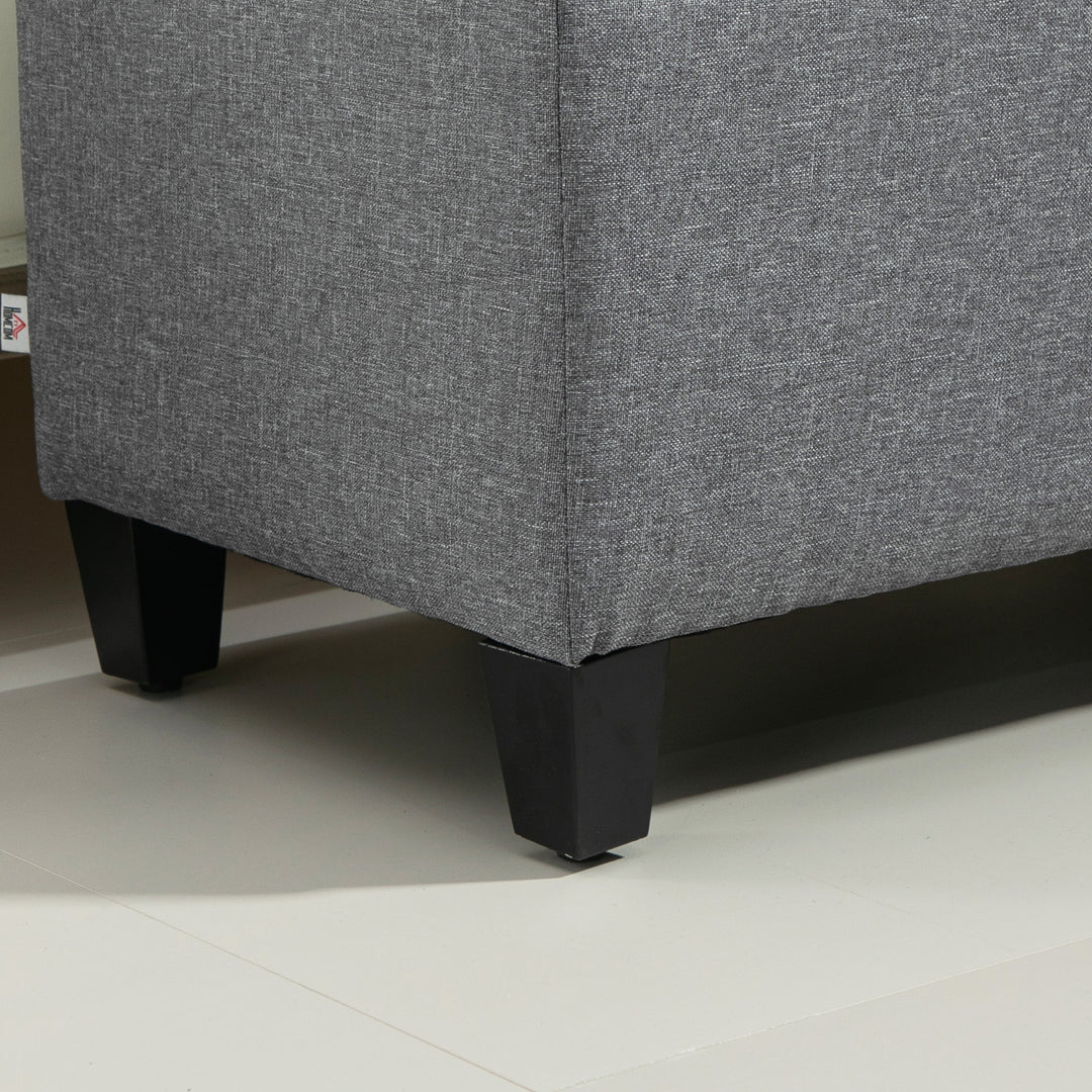 Bænk, polstret bænk med opbevaring, hørlignende polyester, gummitræ, 100 x 40 x 44 cm, lysegrå