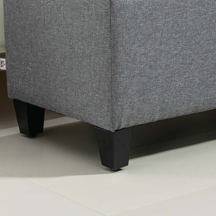 Bænk, polstret bænk med opbevaring, hørlignende polyester, gummitræ, 100 x 40 x 44 cm, lysegrå