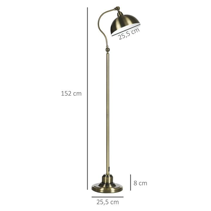 Vintage gulvlampe med justerbar vinkel, messingfinish, 42 cm x 25,5 cm x 152 cm, bronze