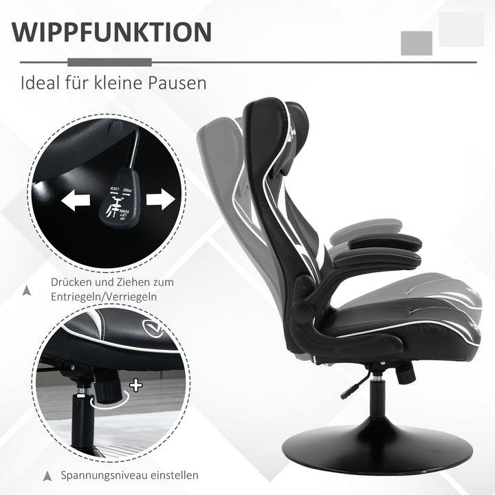 Gaming chair ergonomisk computerstol med gyngefunktion drejestol højdejusterbar stål sort+hvid 67 x 70 x 106-112 cm