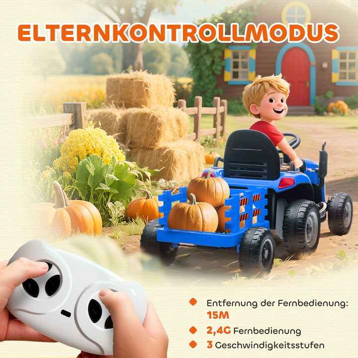 Elektrisk børnetraktor, havetraktor med fjernbetjening, blød start, til børn i alderen 3-8 år, blå