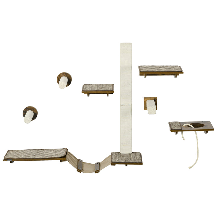 Kattetrappesæt, klatrevæg, 8 dele, op til 8 kg, robust, brun/cremehvid