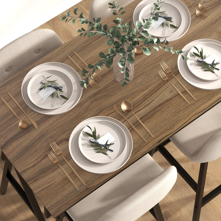 5-Delt barsæt, bord og 4 stole, knapsyninger, tyk polstring, linnedlook, beige