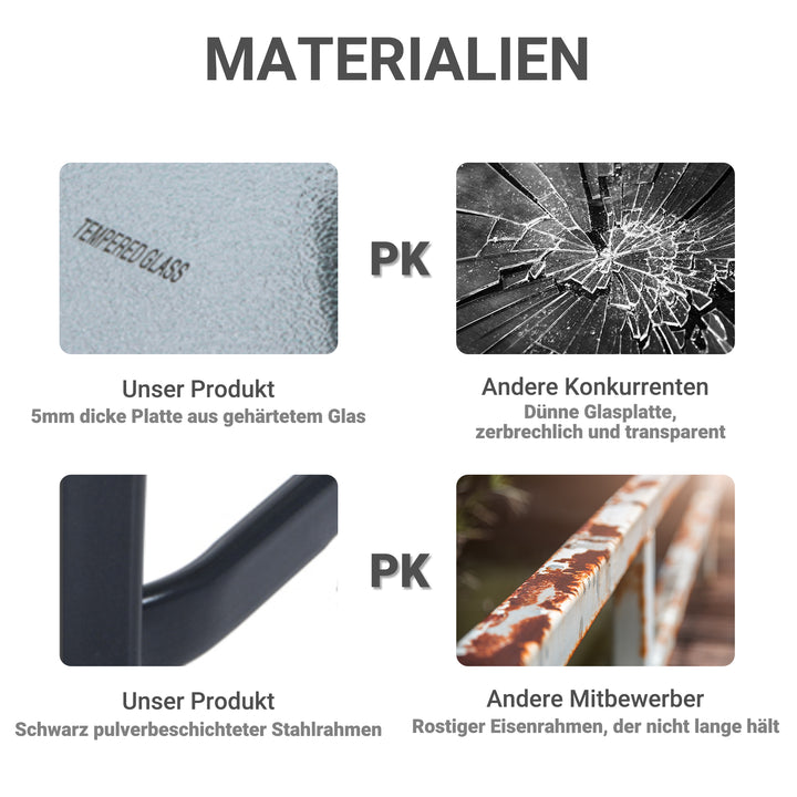 Havebord bistrobord glasbord hærdet glas + metal sort l68,5 x b68,5 x h84 cm