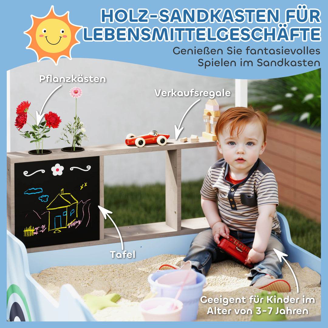 Sandkasse med baldakin, butiksdesign, bænk, tegnebræt, fyrretræ, 104h x 108l x 90b cm, blå