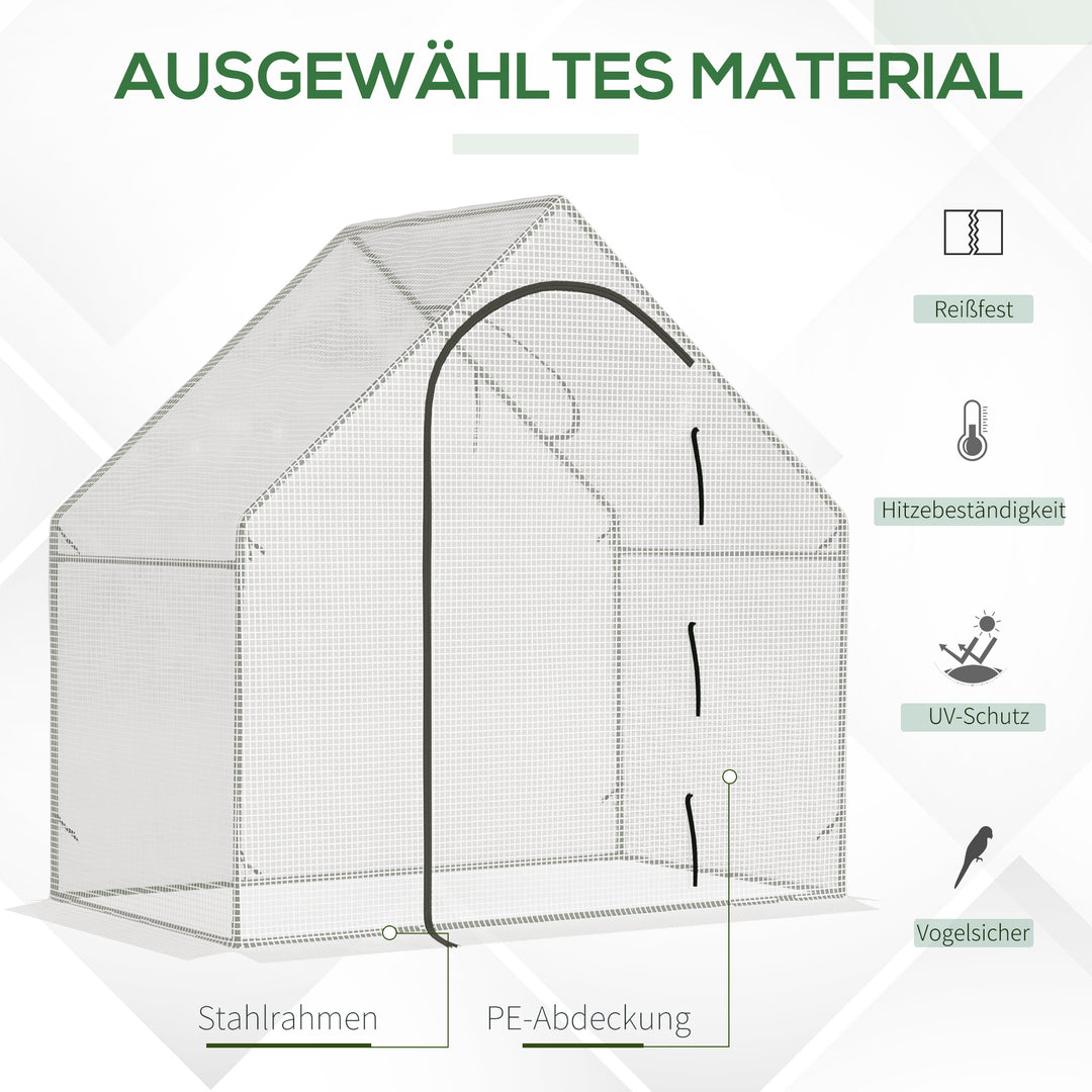 Drivhus til walk-in, 1,80 x 1,00 x 1,68 m, foliedrivhus, robust presenning, hvid