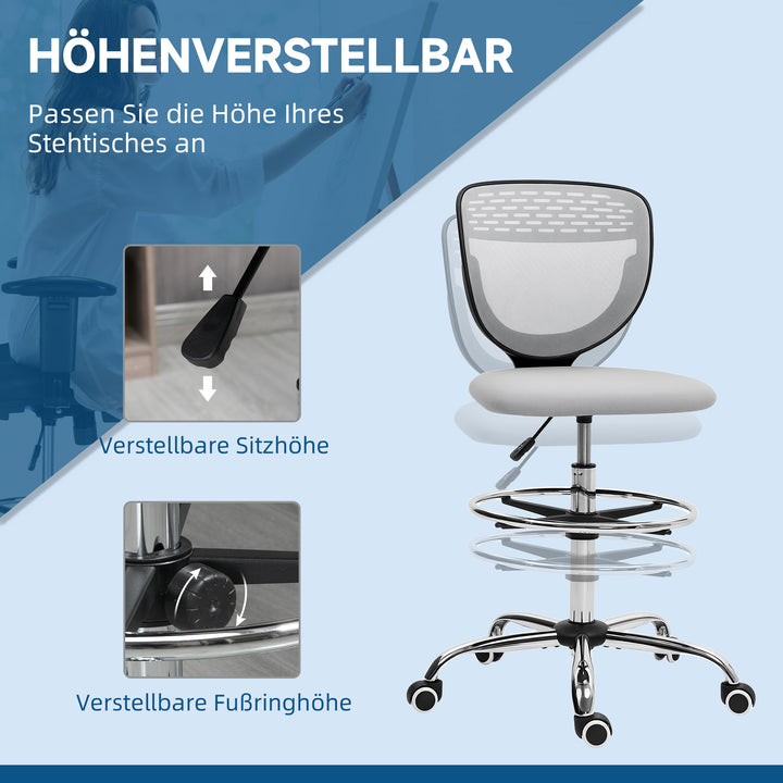 Kontorstol, arbejdsstol, skrivebordsstol, højdejusterbar, polstret, lysegrå