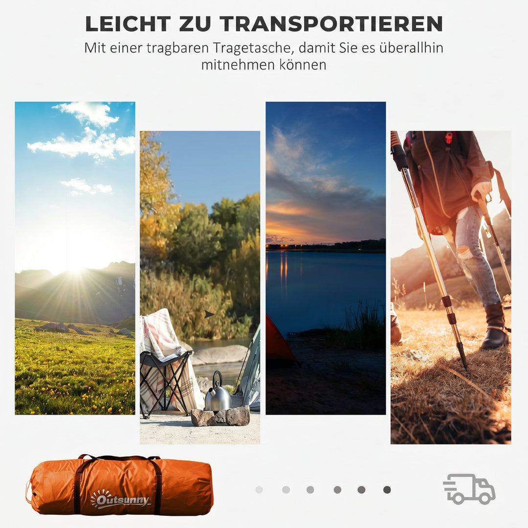 Tunneltelt til 4-6 personer, campingtelt med dør, bund, 2000 mm vandtæt, orange
