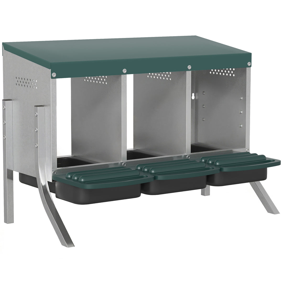 Æglæggerede til kyllinger, rullerede med ventilationshuller, 3 rum, kyllingerede til 3 kyllinger, 84 x 55 x 61 cm, sølv