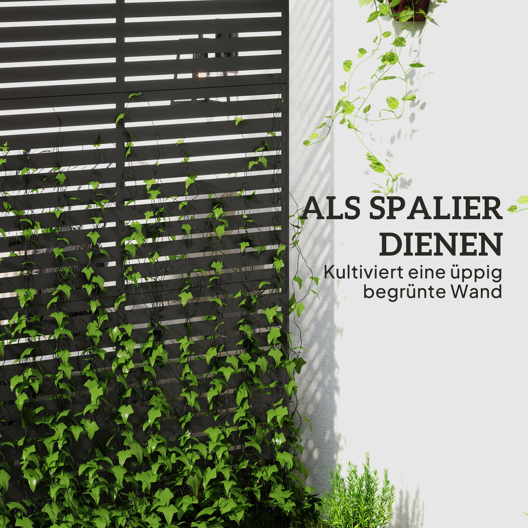Udendørs metalrumdeler, lameldesign, dekorativ rumdeler til terrasse, have, balkon, sort