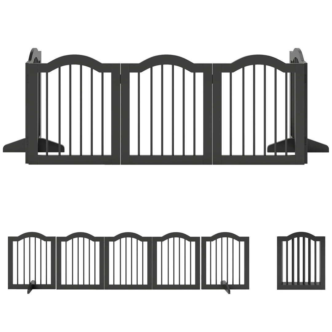 Fritstående hundegitter med fødder, foldbart, 5 paneler, 261,5 x 29,5 x 61 cm, sort