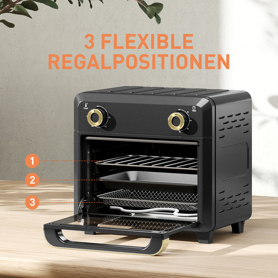 Miniovn med varmluft, airfryer, timer, indvendig belysning, 10L, sort