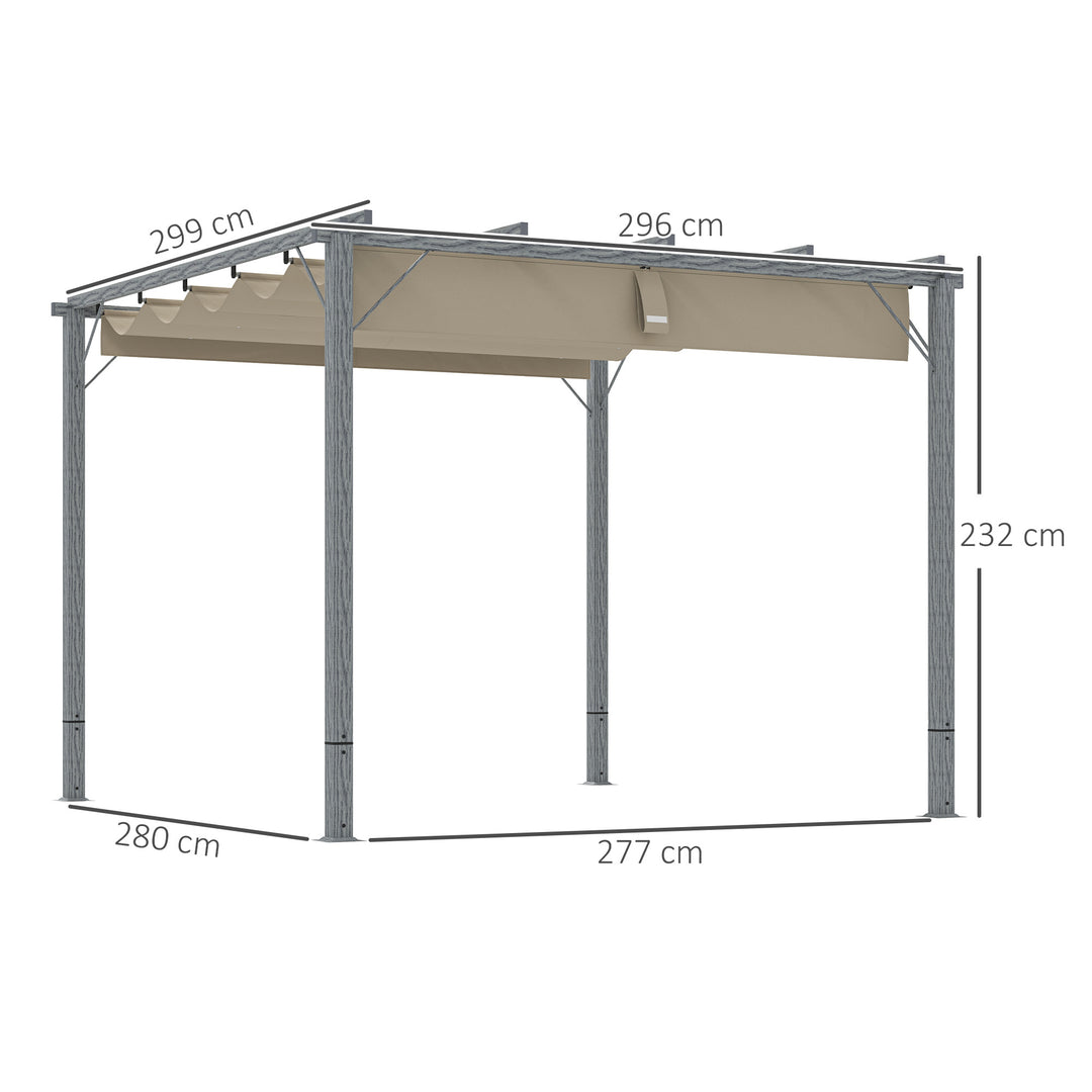 3 X 3 m havepergola, justerbart terrassetag, aluminiumsramme, upf 30+ solbeskyttelse, grå