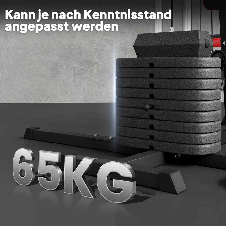Multifunktionel træningsstation med 65 kg vægtstak, justerbar, til hjemmetræning, stål, kunstlæder