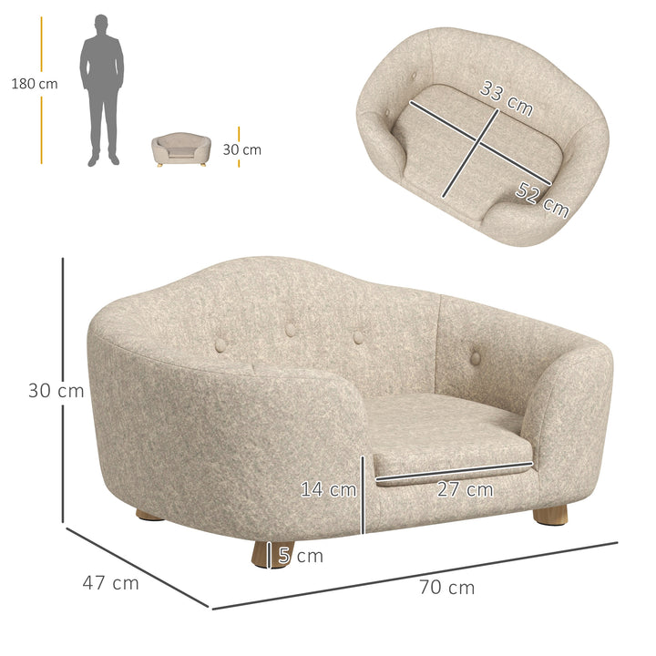 Kæledyrssofa hundemåtte hundeseng hundesofa hundesofa kattesofa med hynde baglomme plysskum fyrretræ cremehvid 70 x 47 x 30 cm