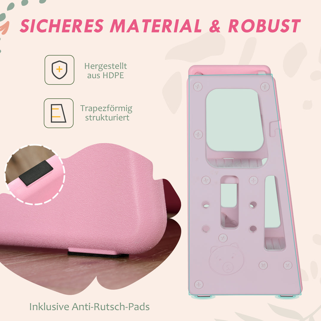 Læringstårn, højdejusterbar, nem at rengøre, skridsikker, børnesikker plast, 47 x 47 x 90 cm, lyserød