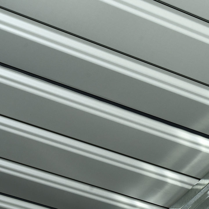 Haveskur, redskabsskur med skydedør, ventilationsvindue, skråtag, udendørs, stål, mørkegrå, 280 x 130 x 172 cm