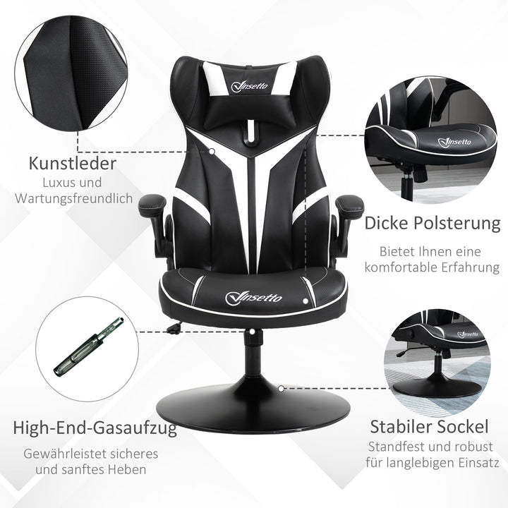 Gaming chair ergonomisk computerstol med gyngefunktion drejestol højdejusterbar stål sort+hvid 67 x 70 x 106-112 cm
