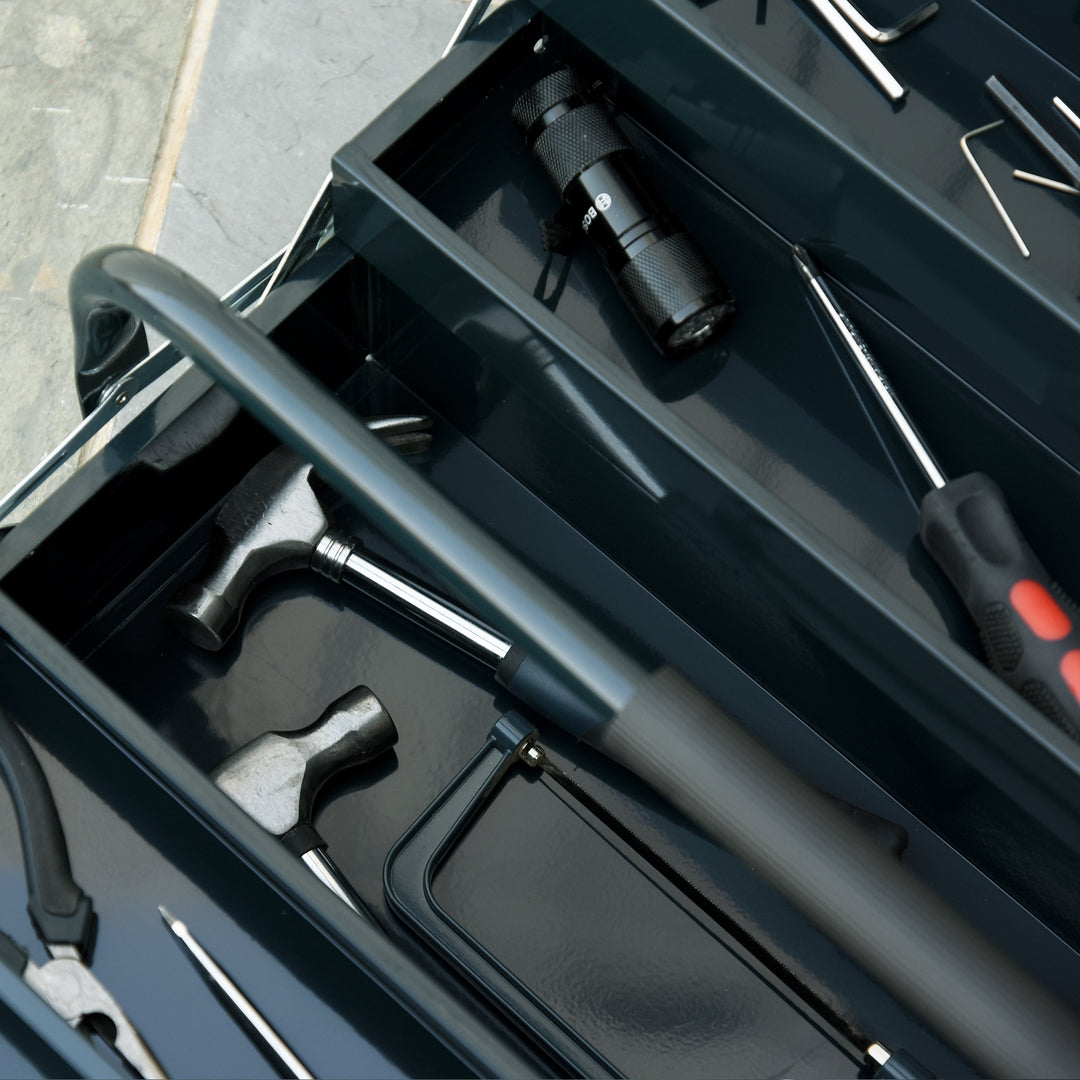 Værktøjskuffert værktøjskasse 5 rum foldbar stål (spcc) mørkegrøn 56 x 20 x 41 cm