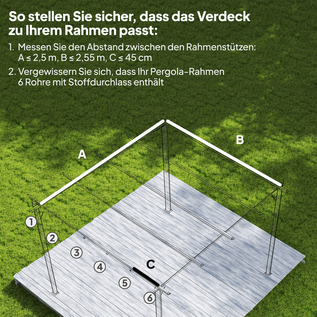 Udskiftningstag til 3 x 3 m pergola, udtrækkeligt, med drænhuller til regnvand, vejrbestandigt, polyester, 250 x 255 cm, cremehvid