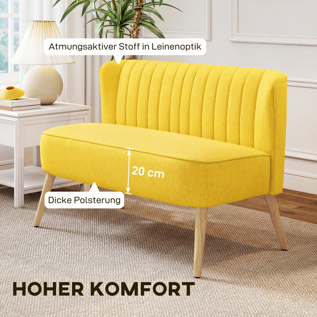 2-personers sofa, blød polstring, letplejeligt betræk, op til 220 kg, 117 x 56,5 x 77 cm, gul