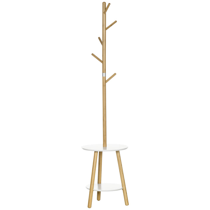 Knagerække med sidebord i skandinavisk design, 5 knagerækker, 39,5 cm x 39,5 cm x 171 cm, natur + hvid