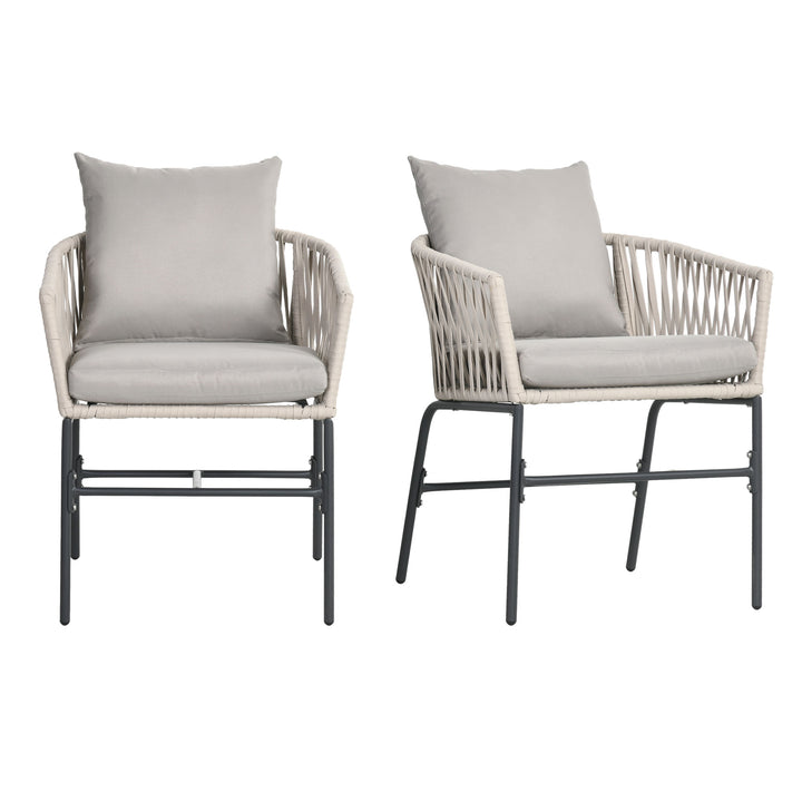 Terrassestolsæt med 2, bohemestil, komfortabel sædeskal, sædehynder, vaskbart betræk, metalstel, beige
