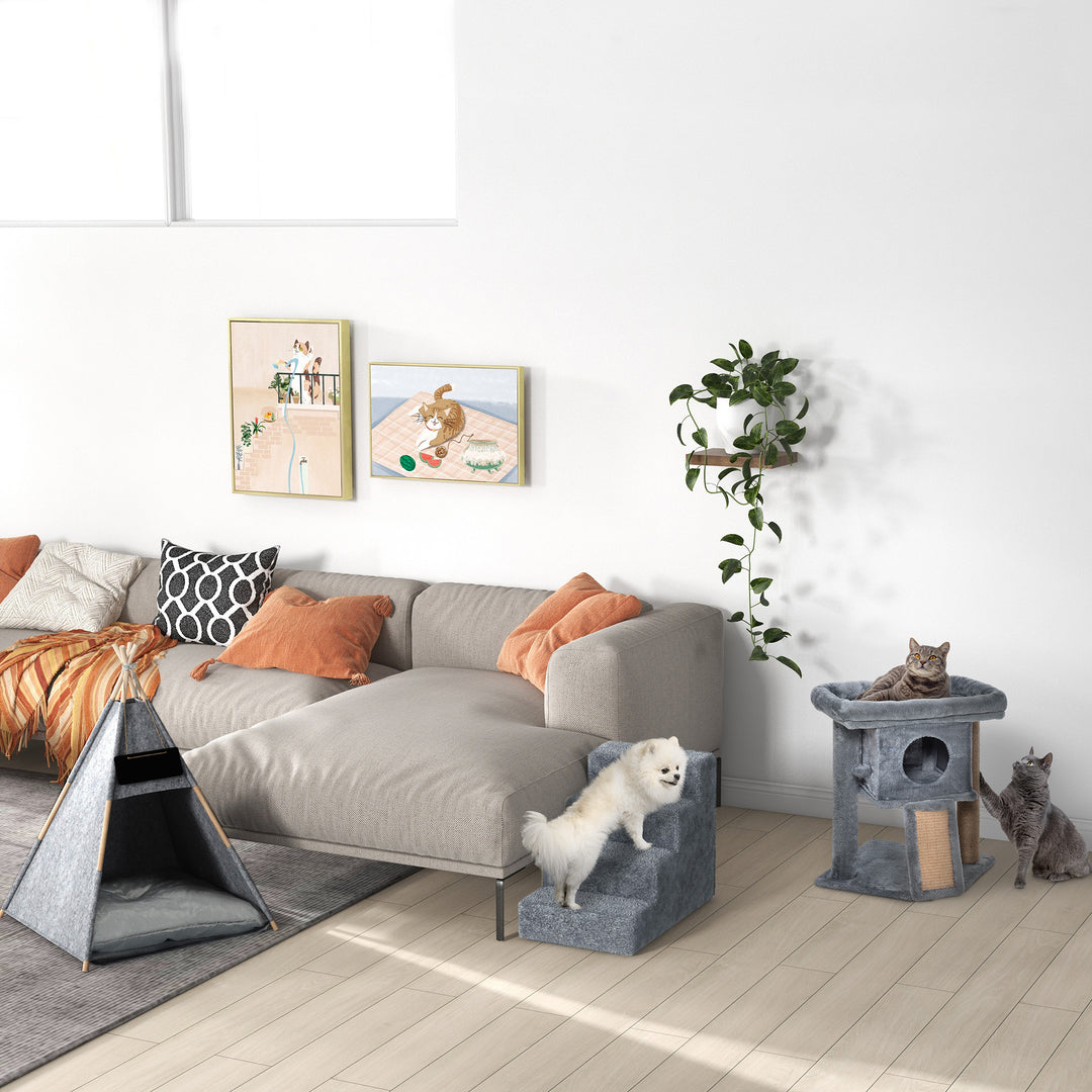 Kæledyrstelt kattehus hundetelt katteseng kattetelt med blød hynde plysfilt maskinvaskbar grå 58 x 58 x 80 cm