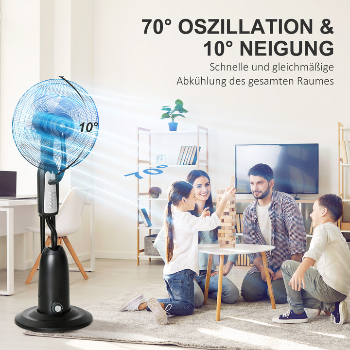 Vandkølet piedestalventilator med justerbar tågefunktion, 3 hastigheder, 2,8 L vandtank, 70° oscillation, 90 W vandventilator med hjul, 120 cm