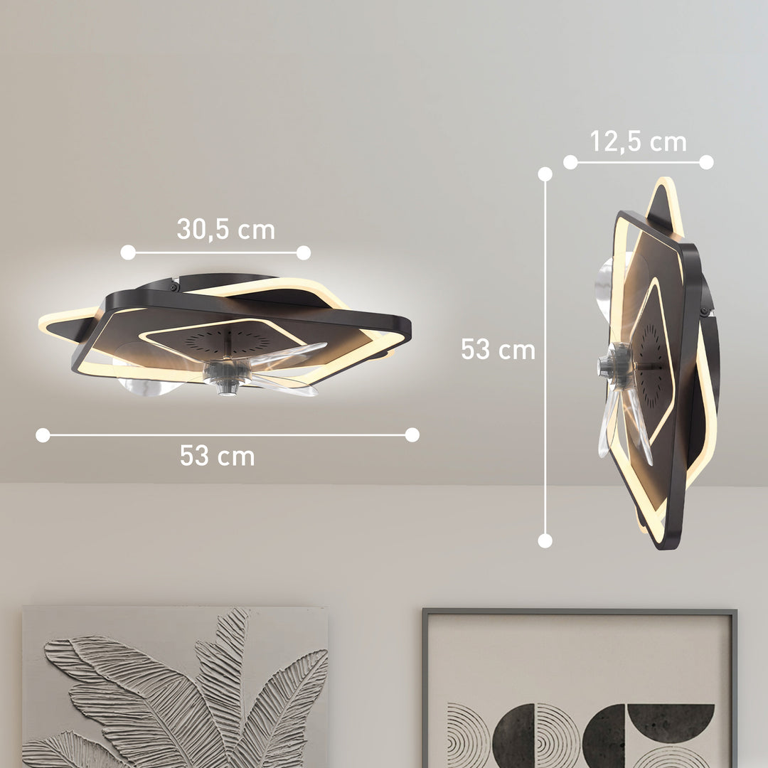 Loftventilator med lys og fjernbetjening, LED-loftventilator med 6 hastigheder, 3 farvetemperaturer