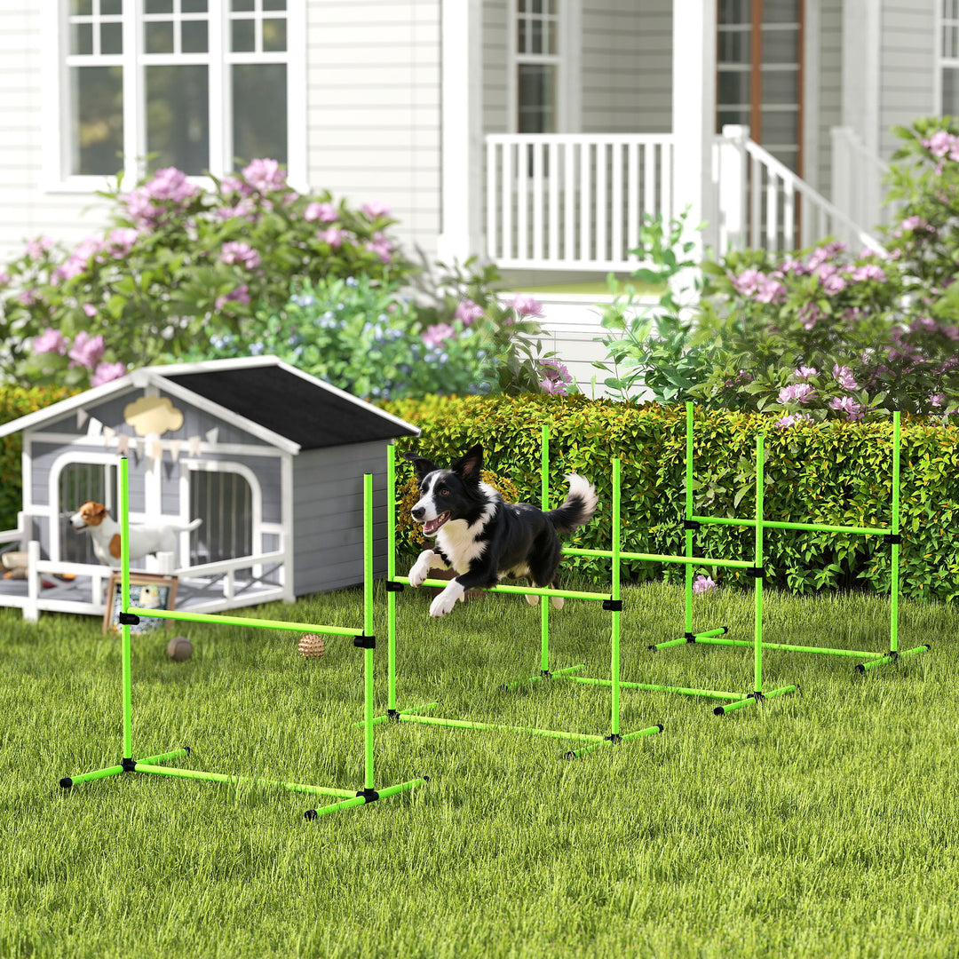 Agilitysæt til hunde, 4-delt, højdejusterbart agilityudstyr med 4 forhindringer, bæretaske, 99 x 65 x 94 cm, grøn
