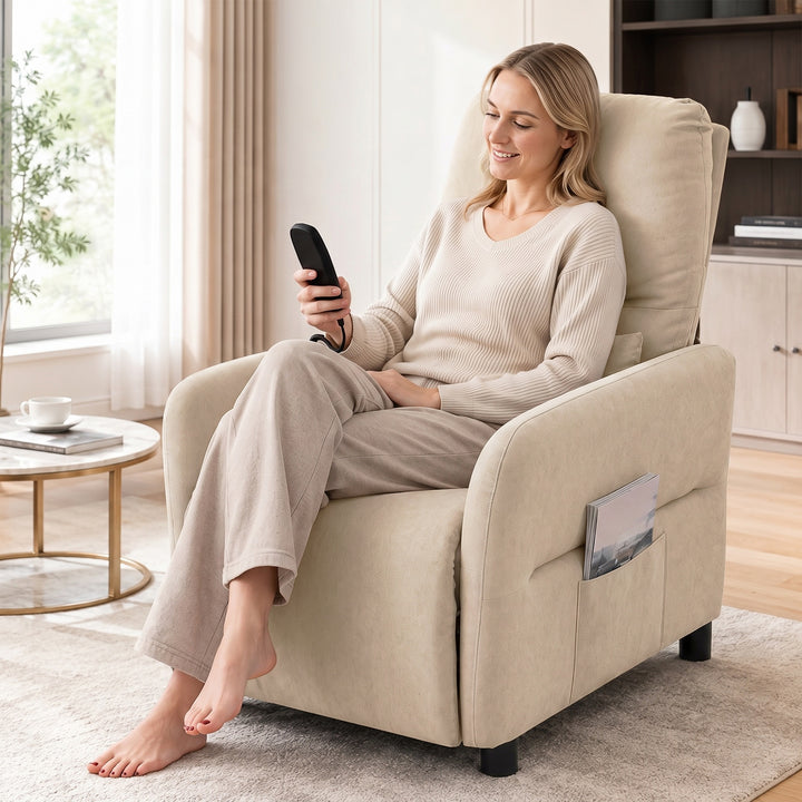 Lænestol med varme, vibrationsmassage og lænefunktion, beige