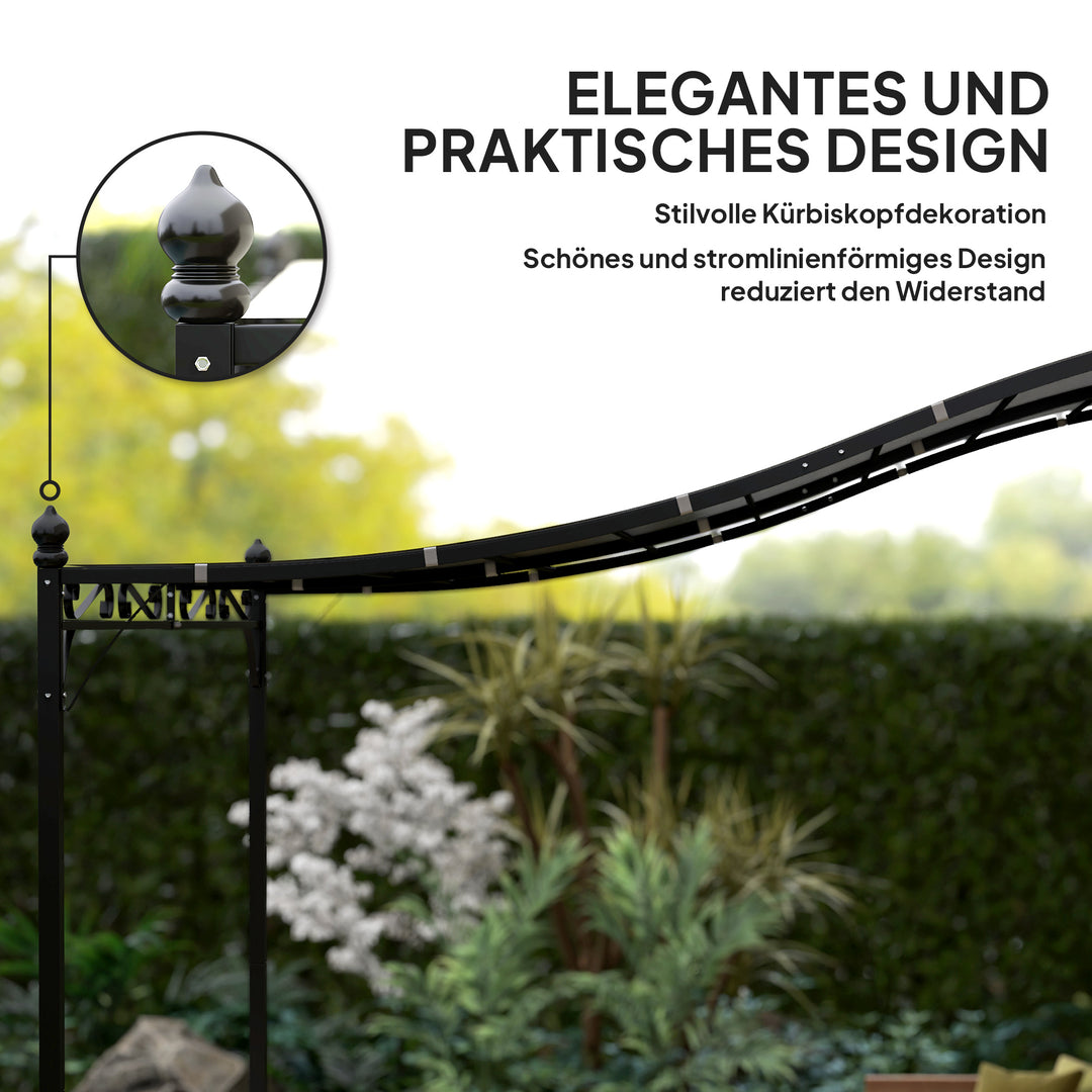 3 x 2,5 m Pergola, Vægmonteret havepavillon, vandafvisende, metalramme, drænhuller, skyggetag, mørkegrå