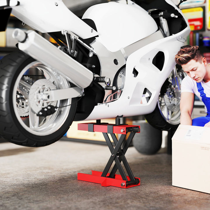 Motorcykeldonkraft 500 kg lastkapacitet motorcykelløft 95-400 mm højdejusterbar 45 x 15 x 9,5-40 cm rød