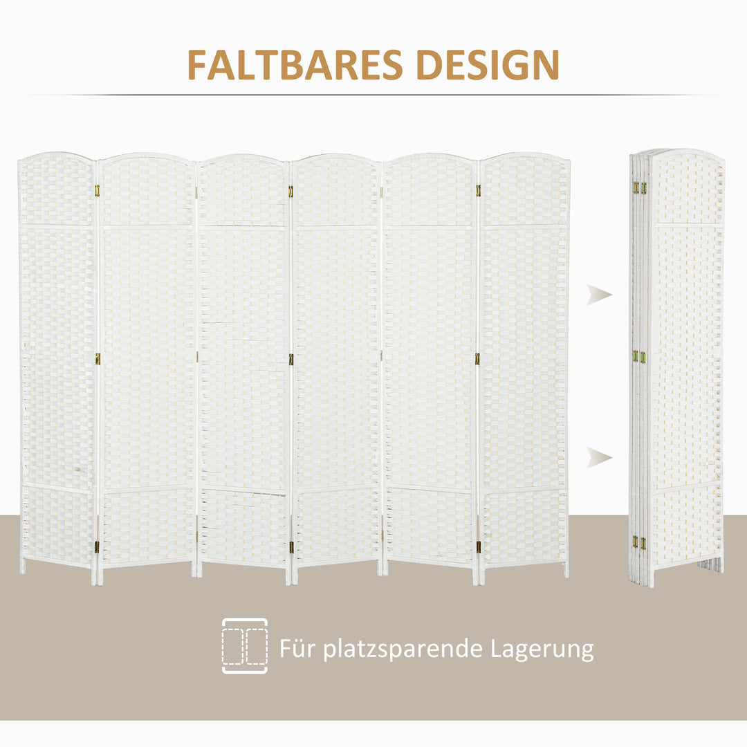 6-Panels rumdeler, foldbar skærm, skærm til stue, soveværelse, hjemmekontor, hvid