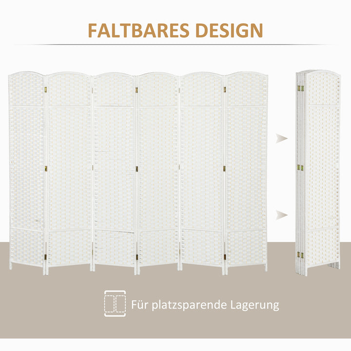 6-Panels rumdeler, foldbar skærm, skærm til stue, soveværelse, hjemmekontor, hvid
