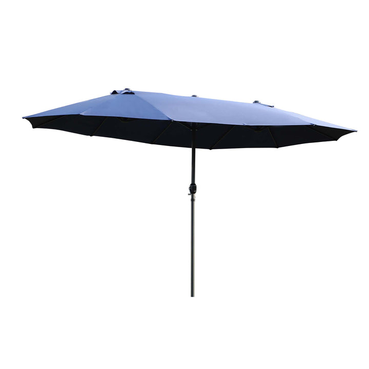 Dobbeltparasol 455 x 270 cm haveparasol med håndsving oval stabil metalstang markedsparasol dobbeltparasol terrasseparasol solbeskyttelse til strand balkon terrasse have blå