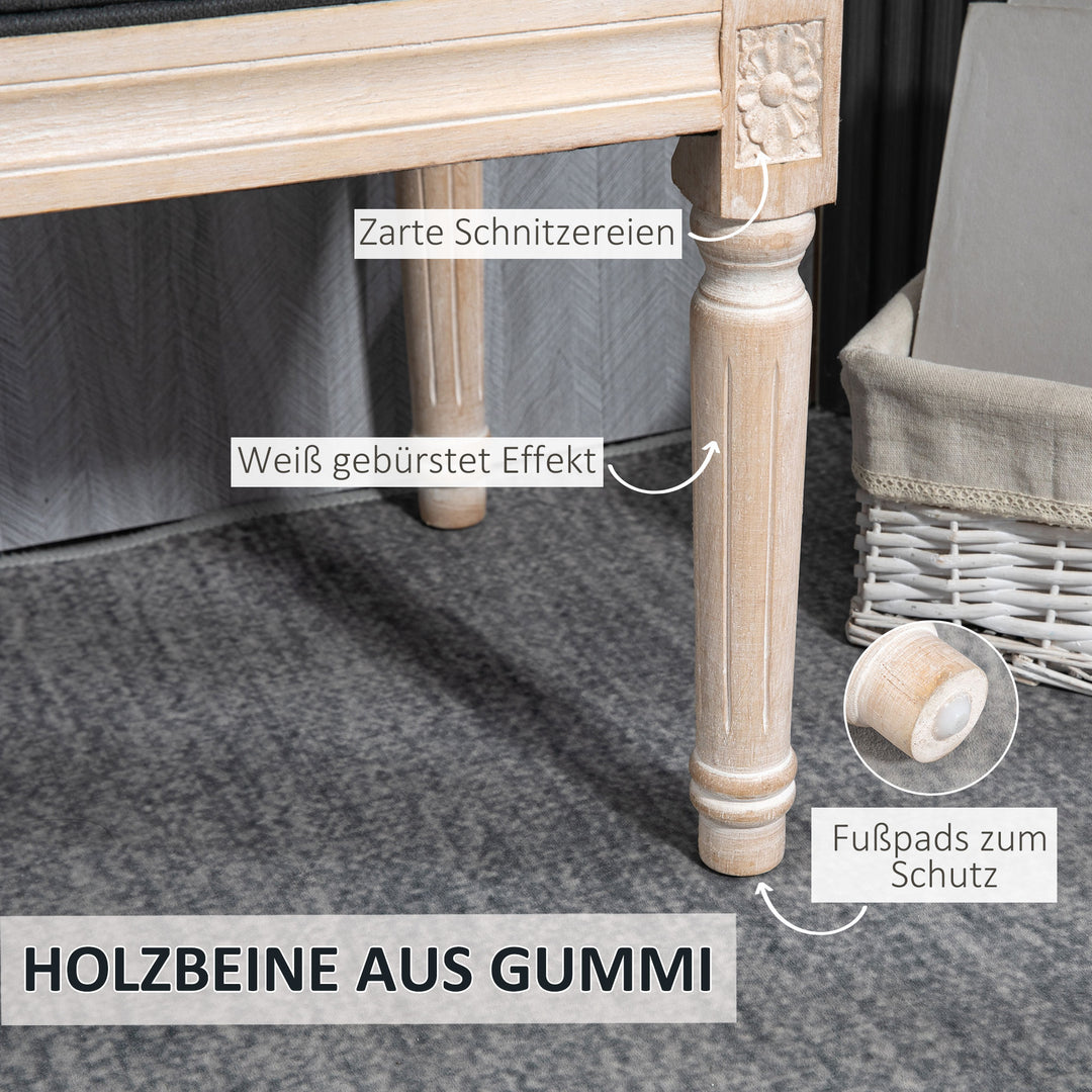 Vintage design bænk med knapsøm og drejede ben, shabby chic, mørkegrå