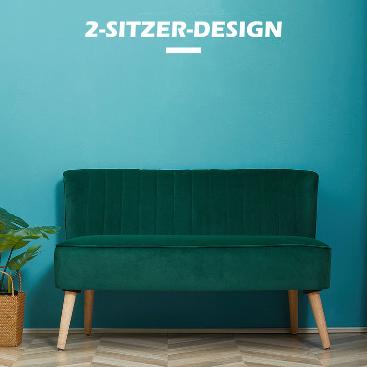 Retro design 2-personers sofa, træben, 117 cm x 56,5 cm x 77 cm, mørkegrøn