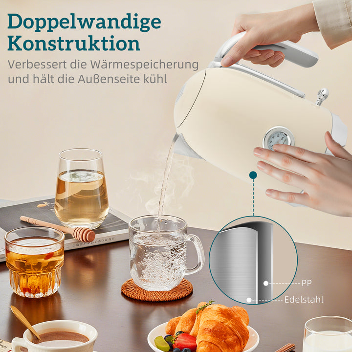 Elkedel- og brødristersæt, 2200W, 7 bruningsniveauer, forskellige funktioner, fløde