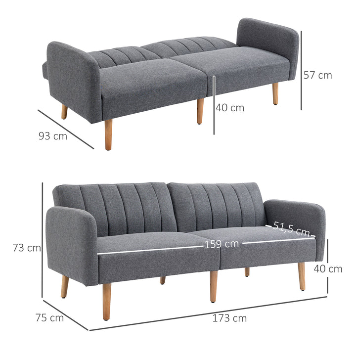 Sovesofa, 2-personers stofsofa, sofa med sovefunktion, hørlignende polyester, gummitræ, 173 x 75 x 73 cm, grå