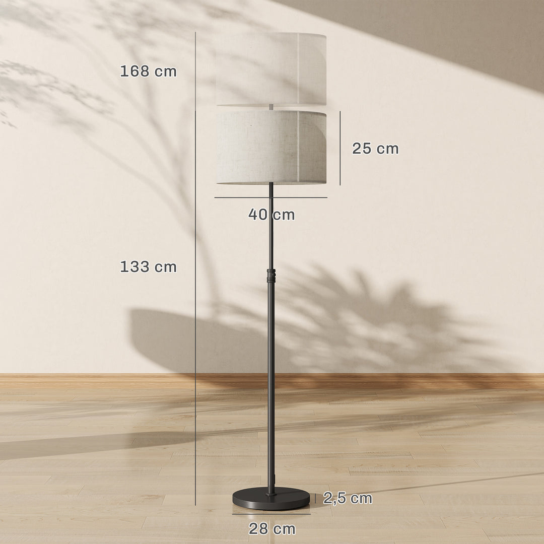 Dæmpbar gulvlampe med linnedskærm, E27, højdejusterbar, sort