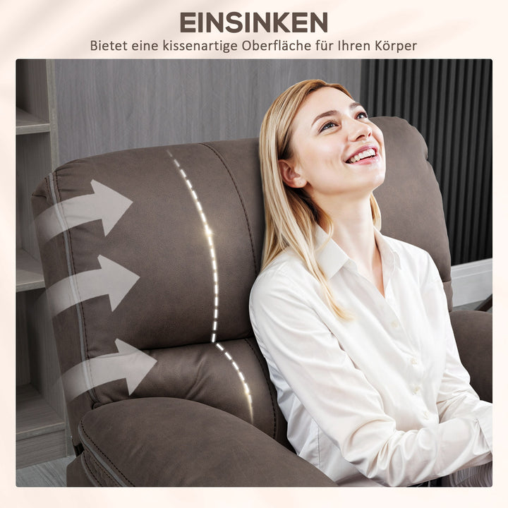 Polstret lænestol med fodstøtte, hvilestol med lænefunktion, mikrofiberbetræk i læderlook, metalstruktur, brun