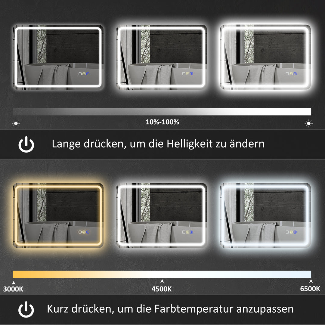 Badeværelsesspejl med led-belysning, antidugpude, 3 justerbare farver, sølv