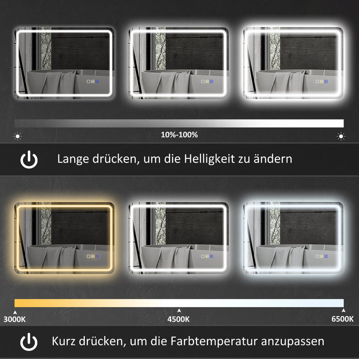 Badeværelsesspejl med led-belysning, antidugpude, 3 justerbare farver, sølv