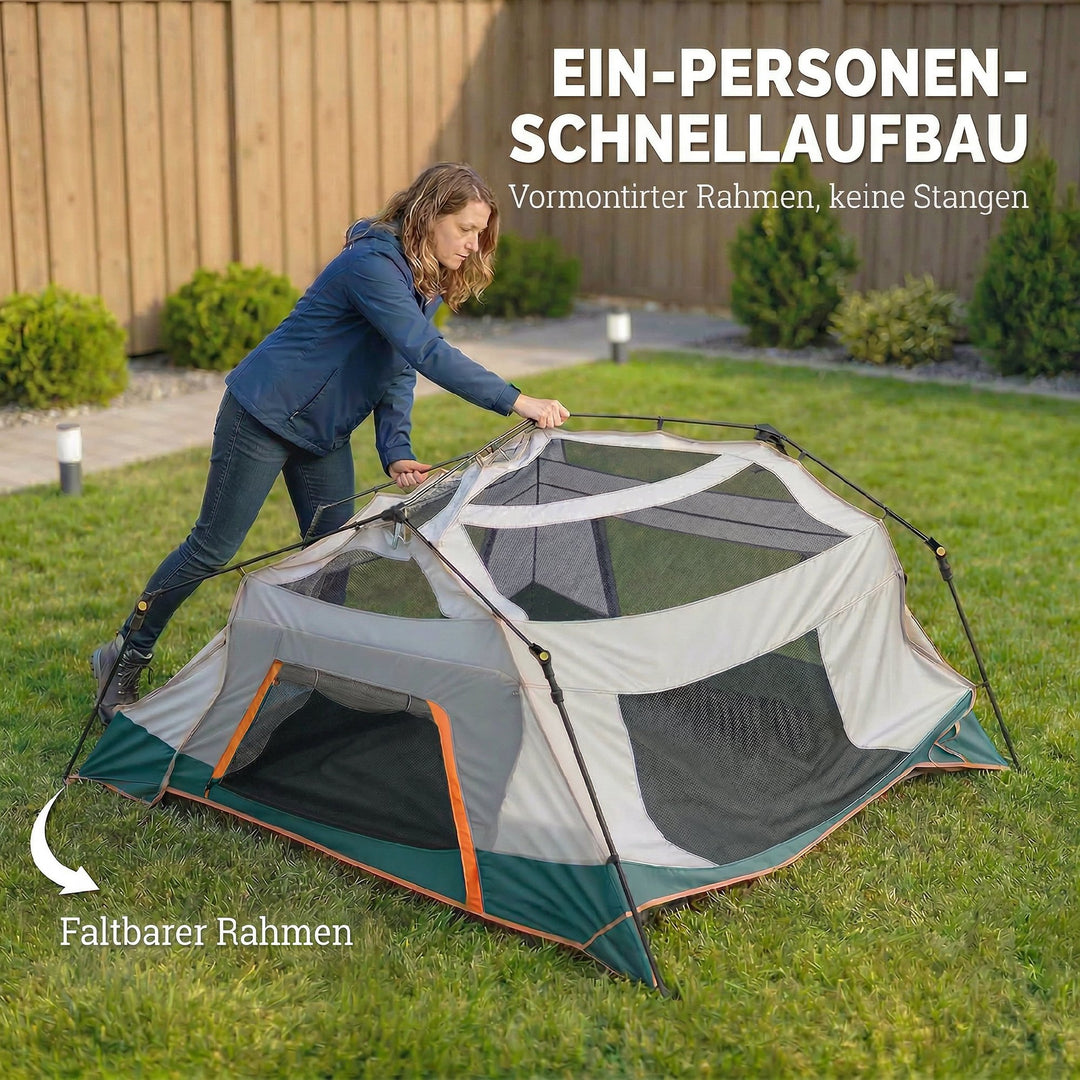 Campingtelt til 4-6 personer, stabilt 3000 mm vandtæt familietelt med aftageligt topdæksel, UV30+ beskyttelse, grøn